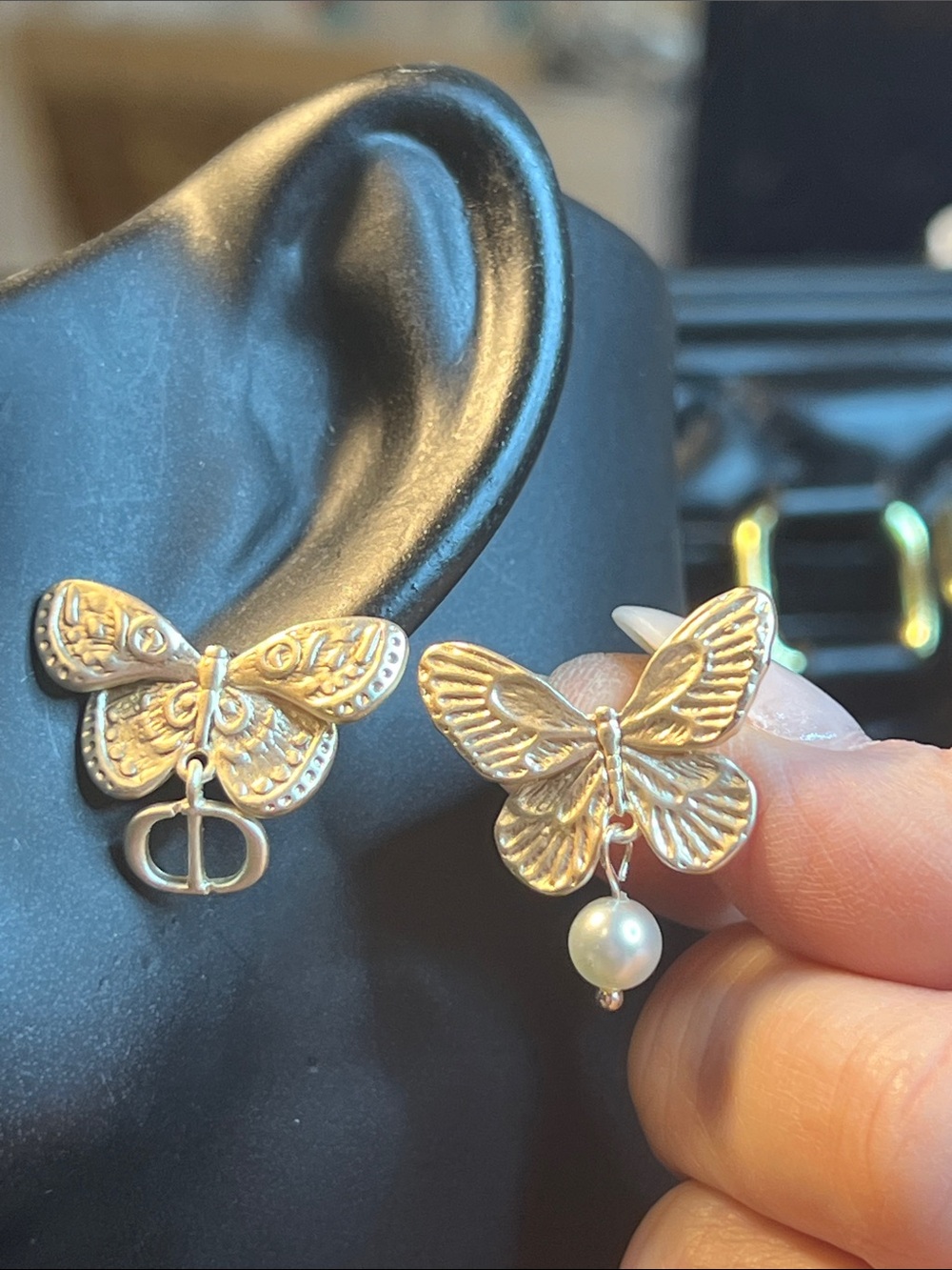 Butterfly Pearl Drop Earrings in Silver